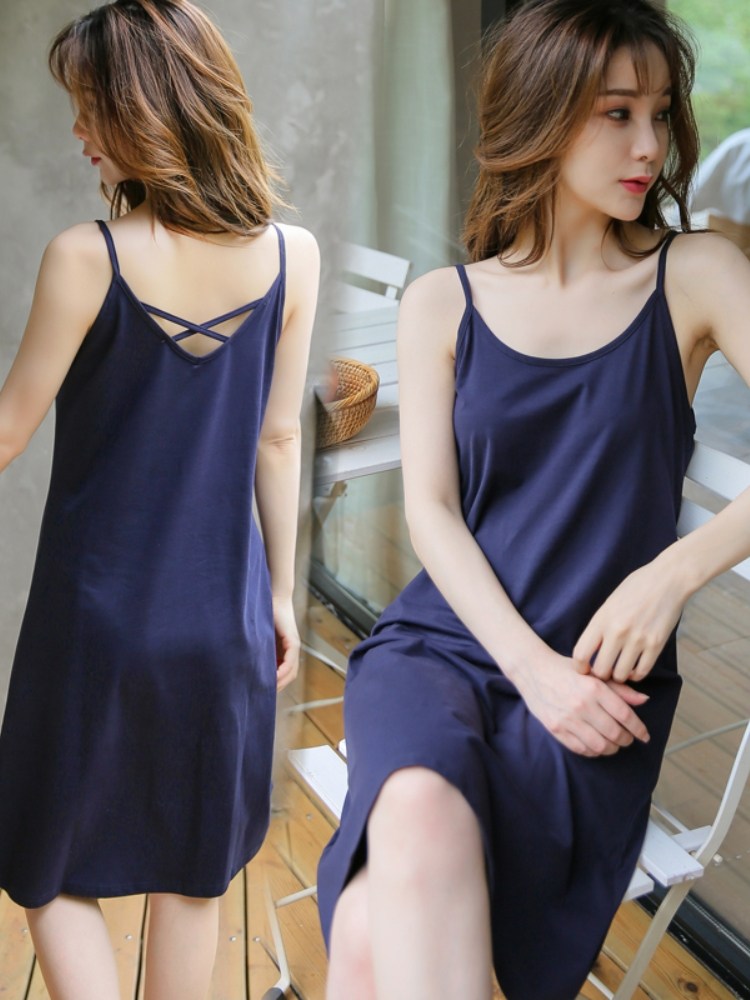 Night dress women's summer suspenders pure cotton sexy solid color modal Korean version of the girl sweet base spring and autumn sexy pajamas