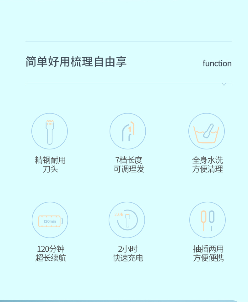美的旗下 布谷 充插两用理发器 7级防水 全身水洗 图2