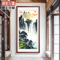 Landscape painting Vertical version of the entrance hanging painting Home corridor decorative painting Rising sun East Hall Living room painting Lucky cornucopia