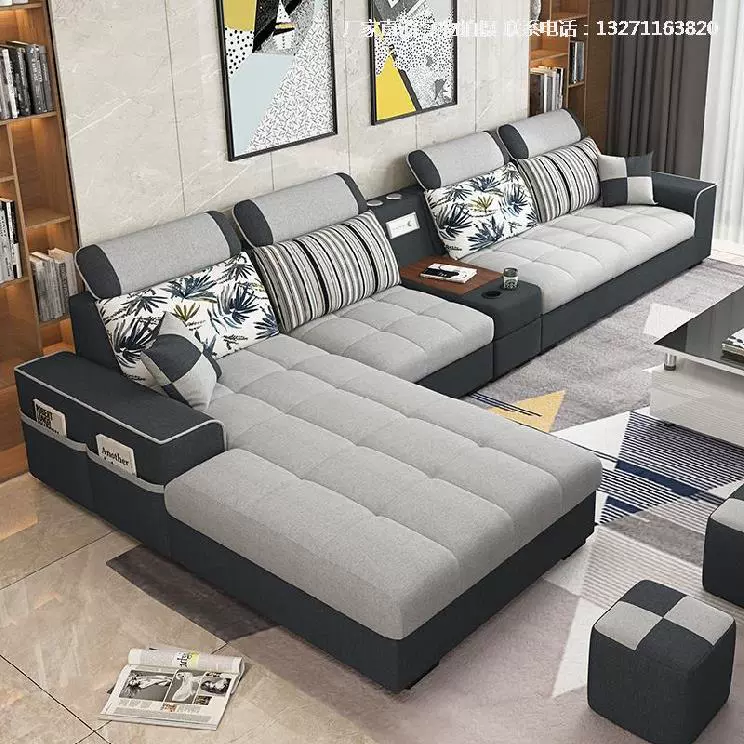 Sofa đơn giản góc phòng khách hiện đại loại sàn vải công nghệ châu âu nhiều người thẳng phòng khách nhỏ 3 người - Ghế sô pha