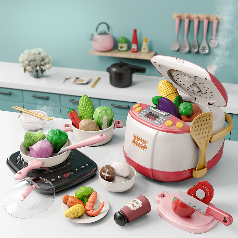 Children Dining home Wine cooking Kitchen Toy Ovens Emulation Cookware Electric Rice Cooker Cooking Suit Girl Birthday Presents