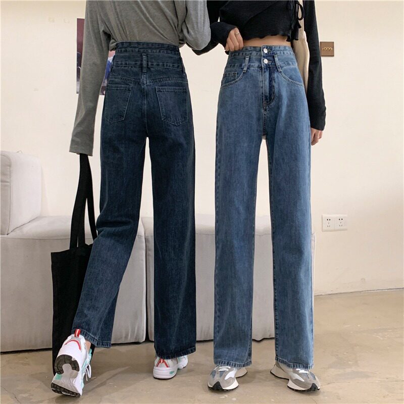 Straight-leg jeans women's small autumn and winter black high waist design sense old trousers retro slim mopping pants