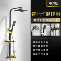 Black gold rain constant temperature button shower set Black home bathroom shower hot and cold pressurized nozzle faucet bathroom