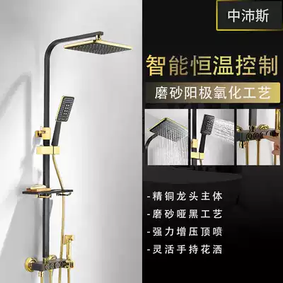 Black gold rain constant temperature button shower set Black household bathroom shower hot and cold pressurized nozzle faucet bathroom
