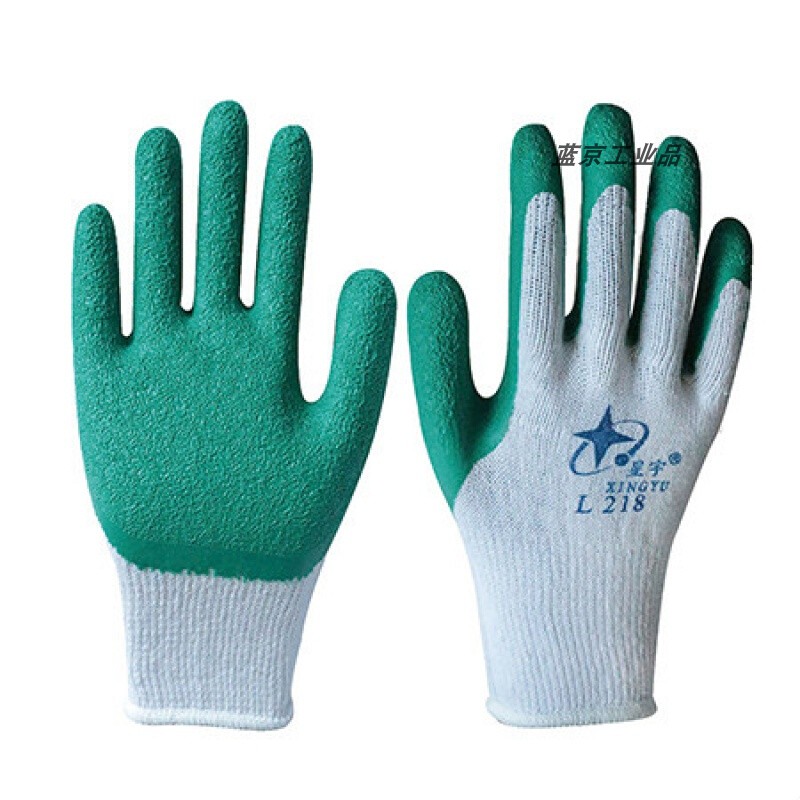 Star Woo Rubber Gloves L207 Lao Protection Gloves Thickened Large Size Code Coarse Line Latex Wrinkled Wear Resistant Anti Slip Breathable Glass