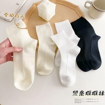 Socks Woman Midi Tide 100 Lapped Korean Version Pure Color Heaps Stocking Socks White Jk Day Ensemble Cute Long Socks Summer Thin