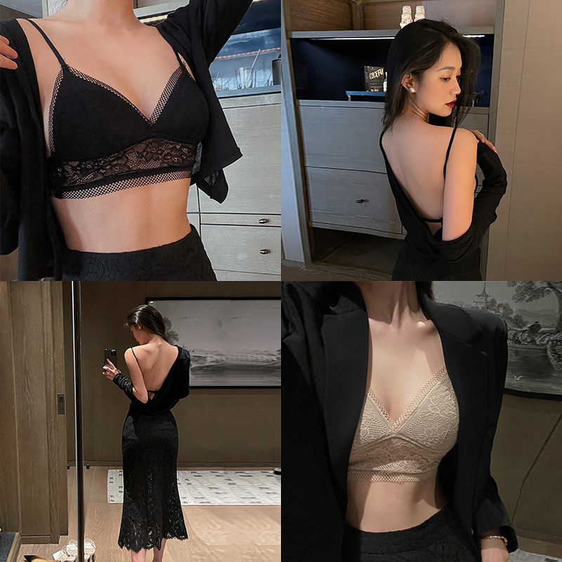 Lin Guanguan Beautiful back bra with backless skirt No steel ring lace underwear
