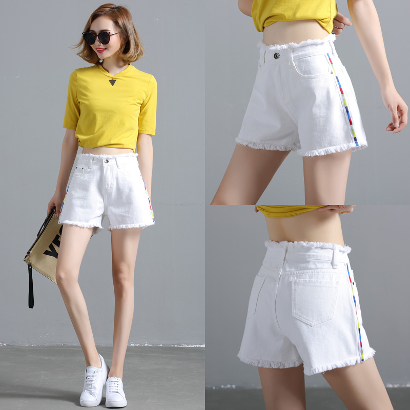 White denim shorts women's summer high waist slim loose wear 2021 New thin wide leg black hot pants tide