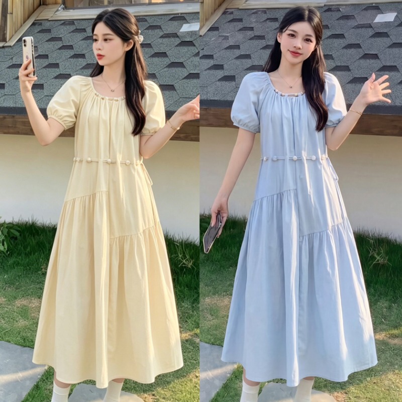 Plus-Size Loose Sweet Youthful Long Dress for Women, Summer French-Style Waist-Cinching Slimming Design, Island Vacation Style Dress