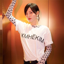 Zhang Jiayi same letter printed white T-shirt Korean version of simple round neck loose leisure wind trend wild men and women