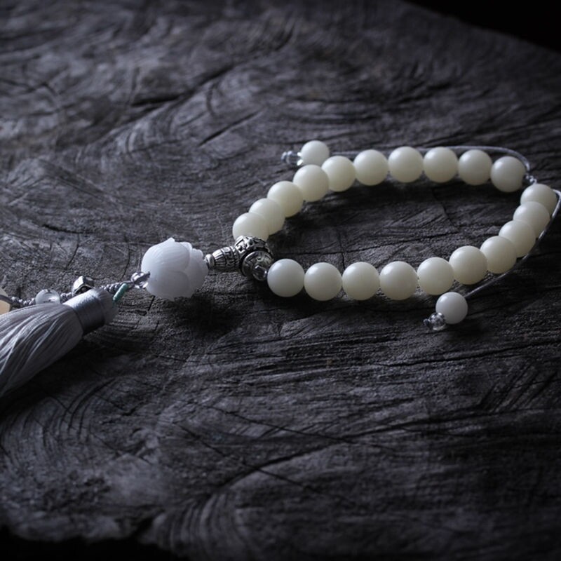 Cold Gate Man playing for men's white jade Bodhi root bracelet with lotus hanging decoration Niebeu Hanfu accessories Accessories Women's Handheld Foetian
