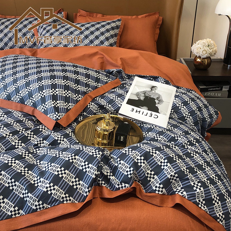 MVF light luxury ins simple cotton bedding four-piece set 100 cotton Nordic modern high-end quilt cover sheet