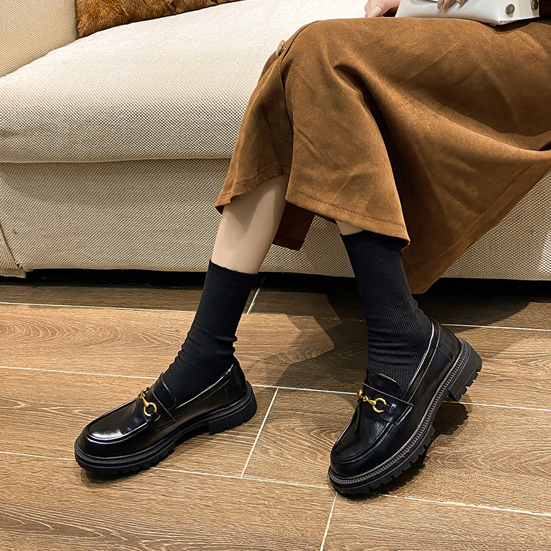 Serum thick skin shoes JK small leather shoes 2022 new British vintage metal buckle soft soles