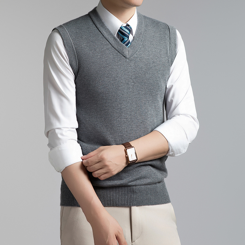 [High-Quality Wool] Autumn and Winter V-Neck Vest, Sleeveless Sweater, Inner Vest, Solid Color Top, Woolen Vest for Men
