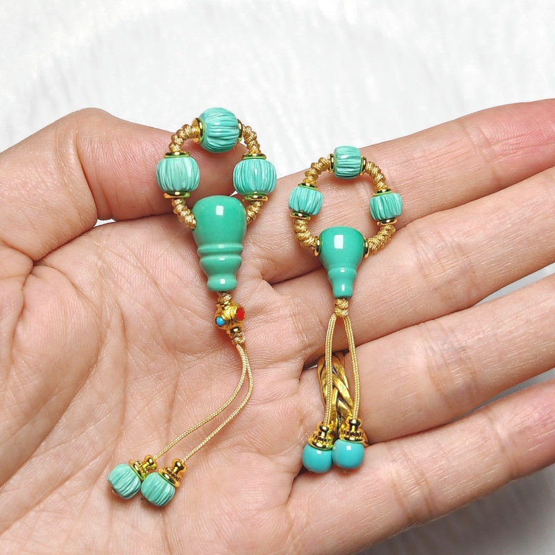Turquoise Carved Prayer Beads Three-Piece Accessory Set, Complete Set of Prayer Beads, Buddha Hand and Bodhi DIY Accessories