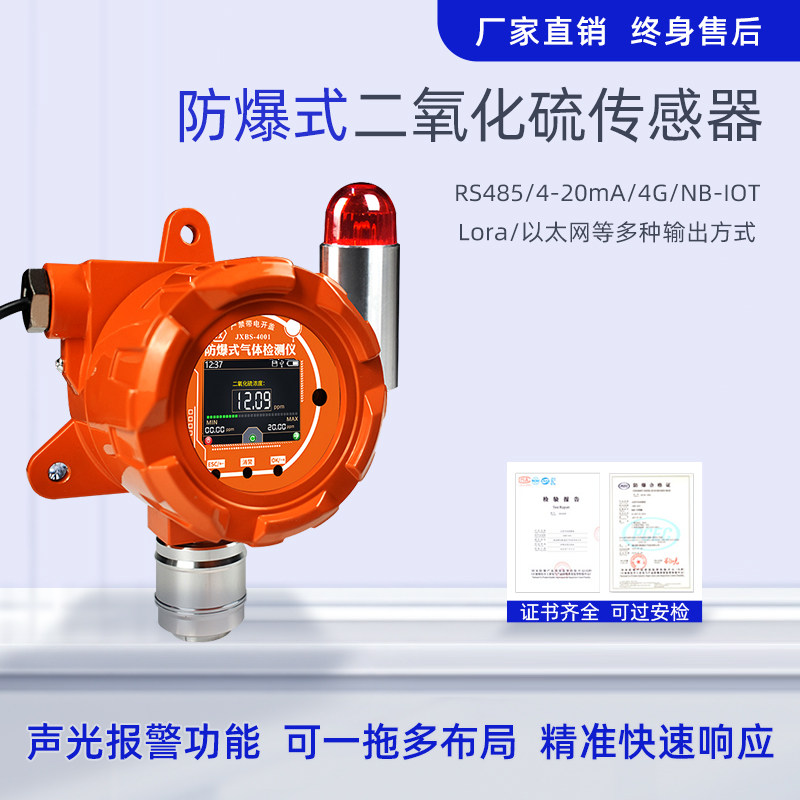 二氧化硫报警器RS485防爆固定式工业级SO2气体浓度检测传感器