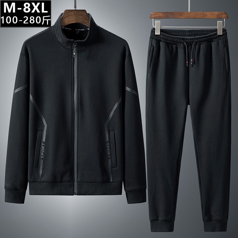 2022 spring and autumn new loose plus fertilizer plus size casual men's cardigan stand-up collar long-sleeved running sports two-piece suit