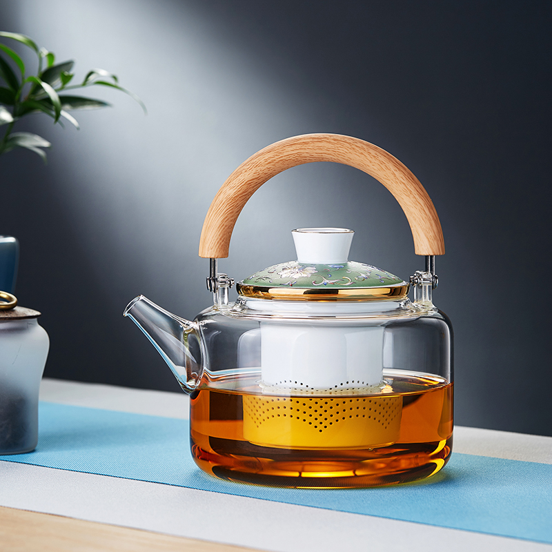 Good wood glass teapot resistant to high temperature thickened large-capacity kettle steaming dual-purpose tea maker black crystal furnace dedicated