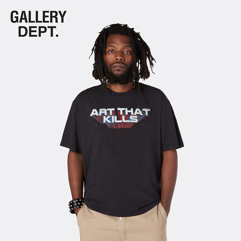 Gallery Dept bronzing glitter letter printing short-sleeved American tide brand reverse wear old men's and women's T-shirts