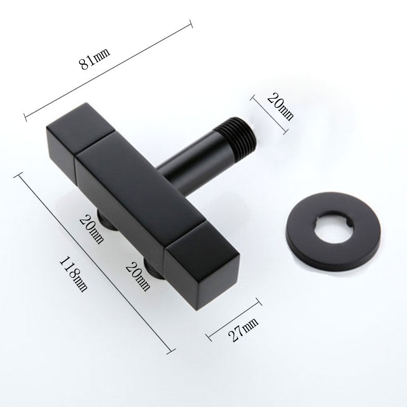 Black square three-way angle valve copper cold and hot water valve switch water heater toilet water eight-word valve lengthened gun ash