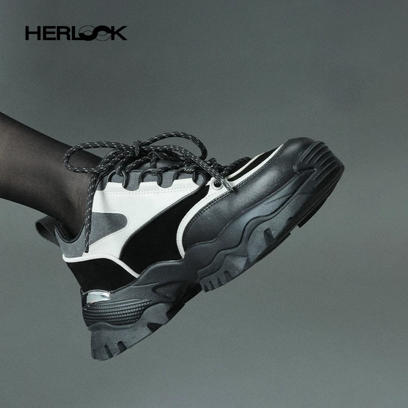 Женские ботинки на толстой подошве HERLOOK, черные ретро, повседневные и спортивные, нишевый дизайн