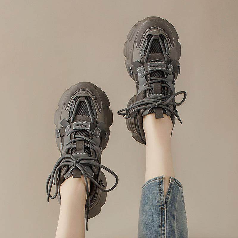 100 hitchhiking daddy shoes women 2023 spring autumn new Inn wind thick bottom soft-bottom light breathable genuine leather casual sneakers-Taobao