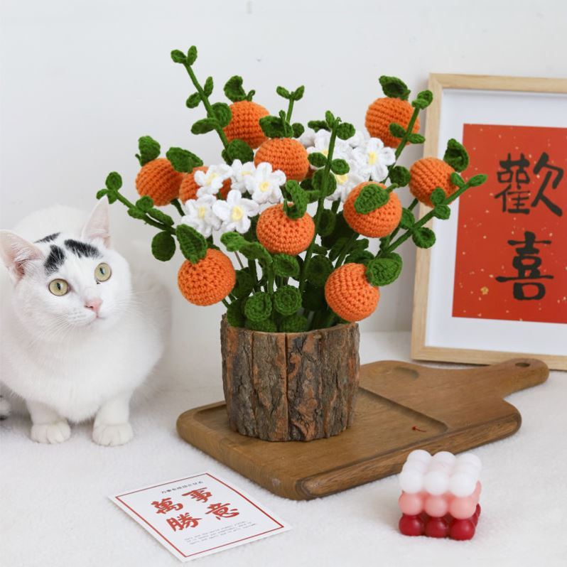 Handicraft Diy Yourself Make Mesh Red Creative Woven Wool Wire Emulation Potted Bouquet Knit Crochet Hook Needle Material Bag