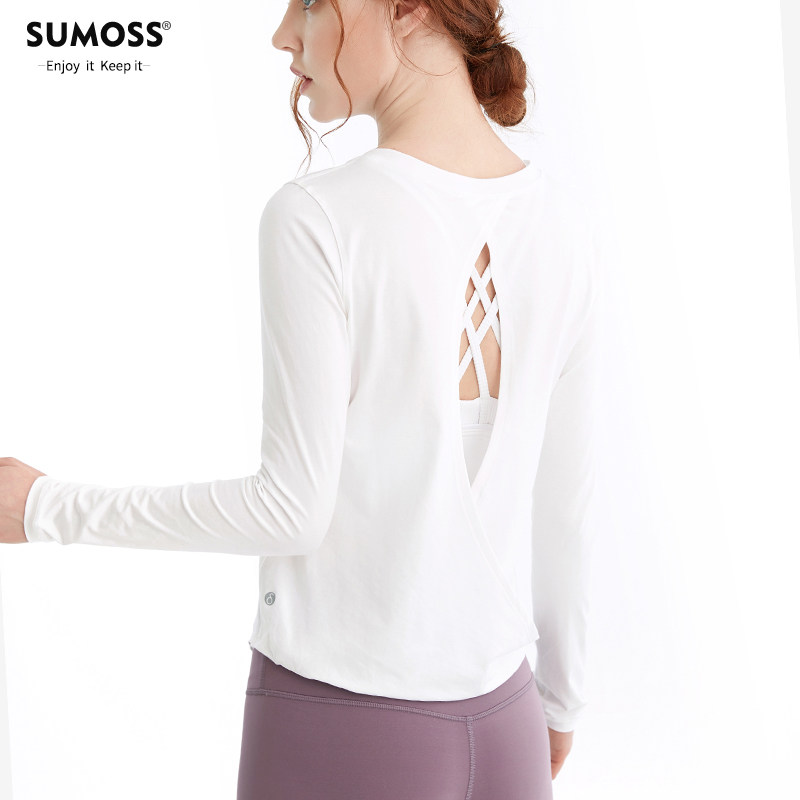 SUMOSS loose white yoga blouses women's hooded sweaty back hollowed-out breathable casual yoga sportswear sports T-shirts-Taobao