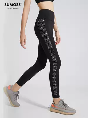 SUMOSS laser burning flower high waist hip lifting nine-point fitness pants women's elastic sports tight yoga pants training quick-drying