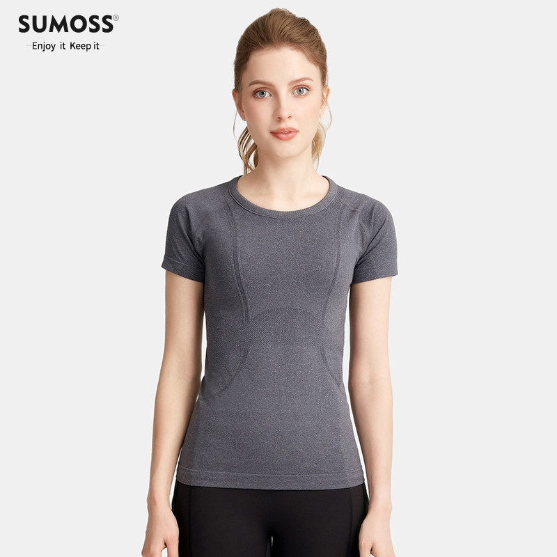 SUMOSS Sport Short Sleeve t-Shirt Women's Tight Tops Summer Yoga Wear Training Running Gym Wear Quick Dry Thin