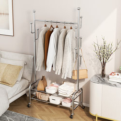 Clothes Rack Floor-Standing Bedroom Stainless Steel Coat Rack Household Clothes Rack Floor-Standing Movable Simple Clothes Drying Rack