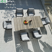 Outdoor table and table open air casual long table telescopic table marble table and chairs combined rattan chair Nordic patio three sets