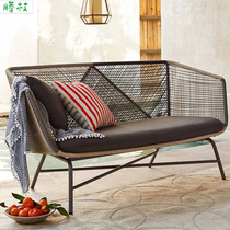 Rattan sofa Living room Leisure Outdoor Balcony Bamboo Rattan Chair Patio Waterproof Outdoor Furniture Open-air Sofa single position