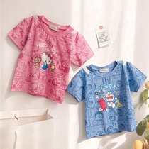 Child Tai 100% Pure cotton Boy clothing male and female in baby boy 2022 Summer new Korean version Cartoon Dyed Short Sleeve T