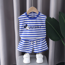 Boy Thai boy summer clothing vest suit 2022 new net red clothes foreign air baby striped sleeveless two sets of women