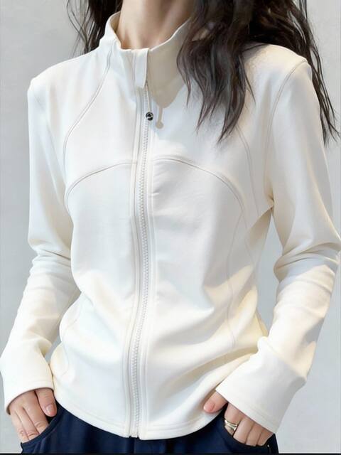 Sports Style Casual Loose Simple Niche White High-Neck Zipper Long-Sleeved Top 2025 Winter New Fashion Women's