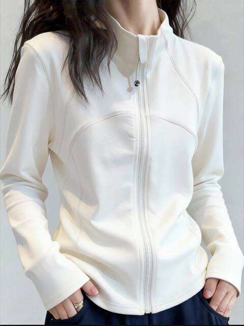 Sports Style Casual Loose Simple Niche White High-Neck Zipper Long-Sleeved Top 2025 Winter New Fashion Women's