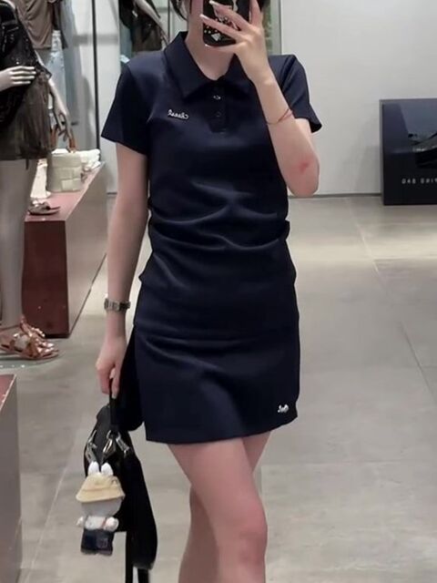 Super Nice-Looking New Summer Casual Sports Style High-End Elegant Polo Collar Short-Sleeved T-Shirt and Skirt Suit