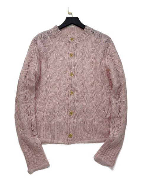 Gentle Little Fragrant Style Fufu Design French Chic Super Nice Pink Knitted Cardigan Sweater Inner Wear for Women