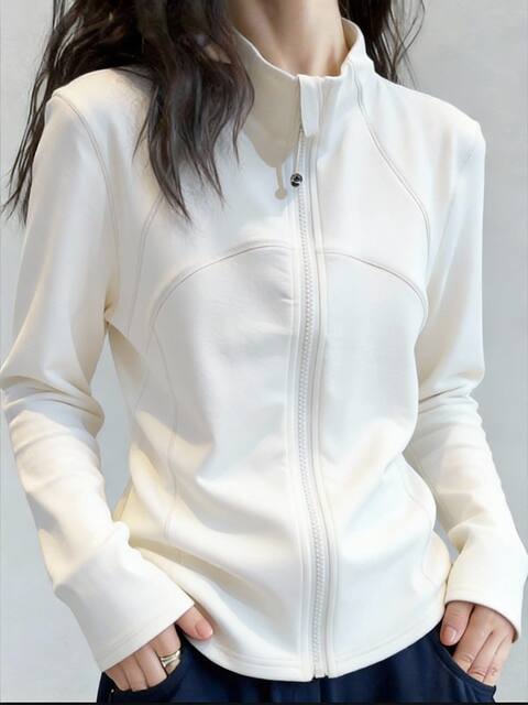 Sports Style Casual Loose Simple Niche White High-Neck Zipper Long-Sleeved Top 2025 Winter New Fashion Women's