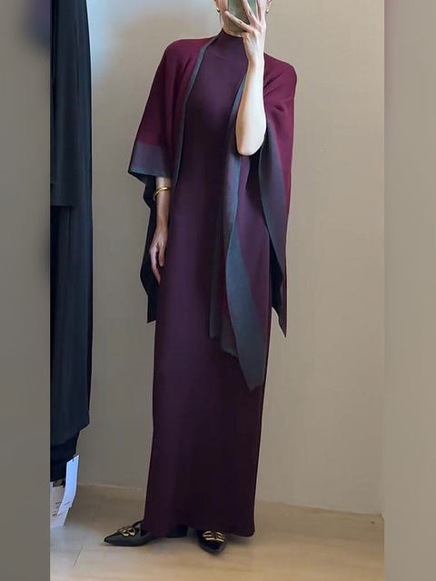 French-Style High-End Niche Light Luxury Gentle Purple Dress with Shawl, 2025 Autumn New Trendy Versatile Style