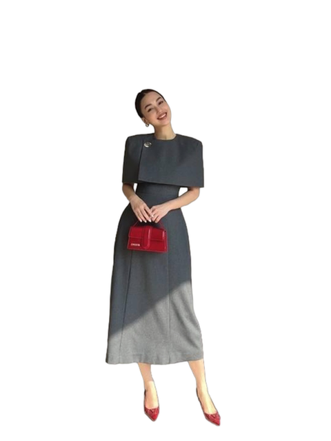High-End French Retro Hepburn Style Faux Two-Piece Cape, Cinched Waist, Elegant Long Dress, Exquisite Formal Dress for Women