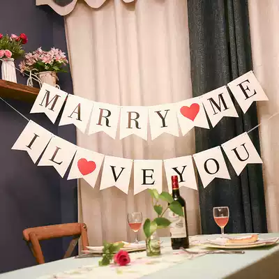I LOVE YOU MARRY ME ME confession proposal pull flag flower wedding party