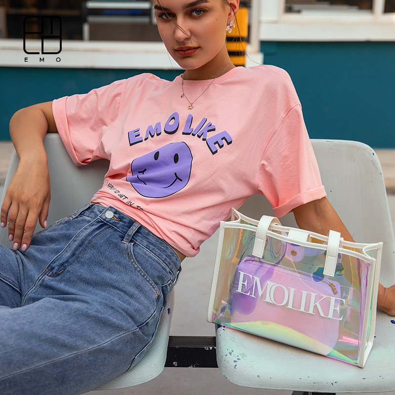 EMO2021 new fashion cool laser bag large capacity tote bag simple handbag winter women's shoulder bag