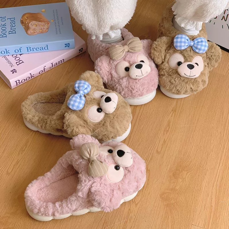 Тапочки из хлопка Duffy Bear осень и зима для женщин, плюшевые, с толстой подошвой, теплые, нескользящие, домашние внутри помещения, новый стиль 2025