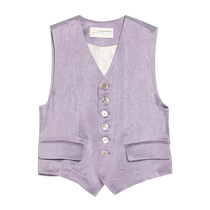 (Same style in the mall) puretea tea glossy vest single-row shell button top 2024 summer new style