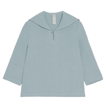 (Light commuting) puretea tea linen green fruit collar shirt womens three-quarter sleeve navy collar 2024 summer new style