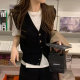 Women's Autumn and Winter V-Neck Vest with Shirt, Knitted Cardigan Layered with Short Sleeveless Sweater Vest and Outerwear