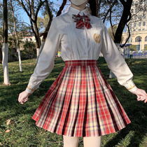 East Linshe original (East Six)JK uniform skirt grid skirt Skirt Pleated skirt New Year Red grid skirt Gold line section