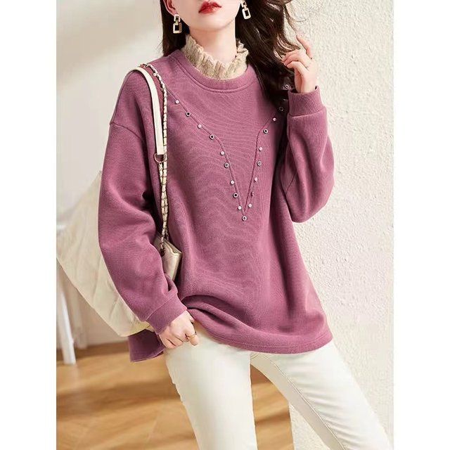 Counter withdraw ~ Foreign trade women's clothing 2022 new autumn and winter loose plus velvet half turtleneck beaded sweater bottoming shirt trend